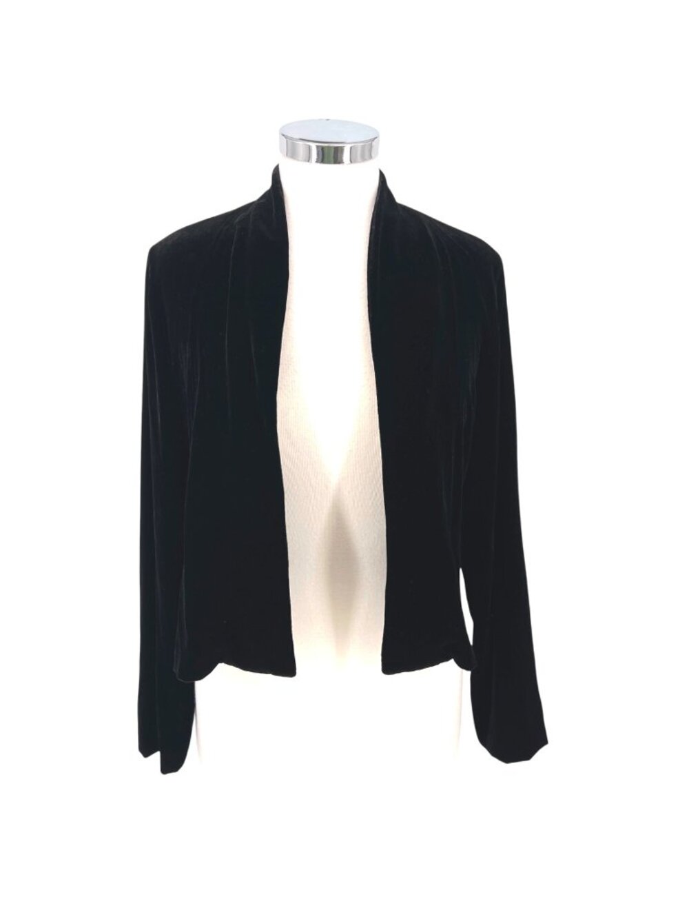 Eileen Fisher Black Velvet Open-Front Blazer Jacket Shawl Collar Size Small